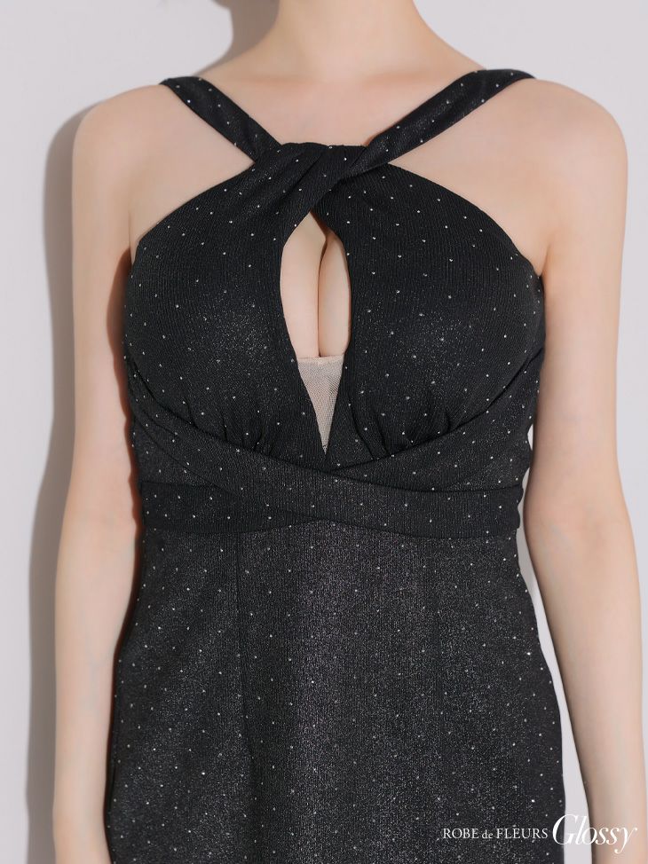 Glossy ローブドフルールグロッシー クロスネックデザインストーンラメニットミニキャバドレス gl3941-c