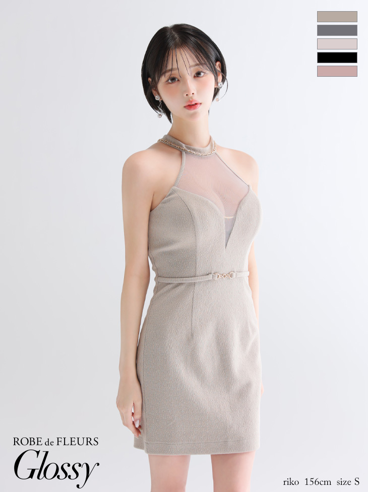 Glossy ローブドフルールグロッシー シアーバストホルターワッフルミニキャバドレス gl3942-c