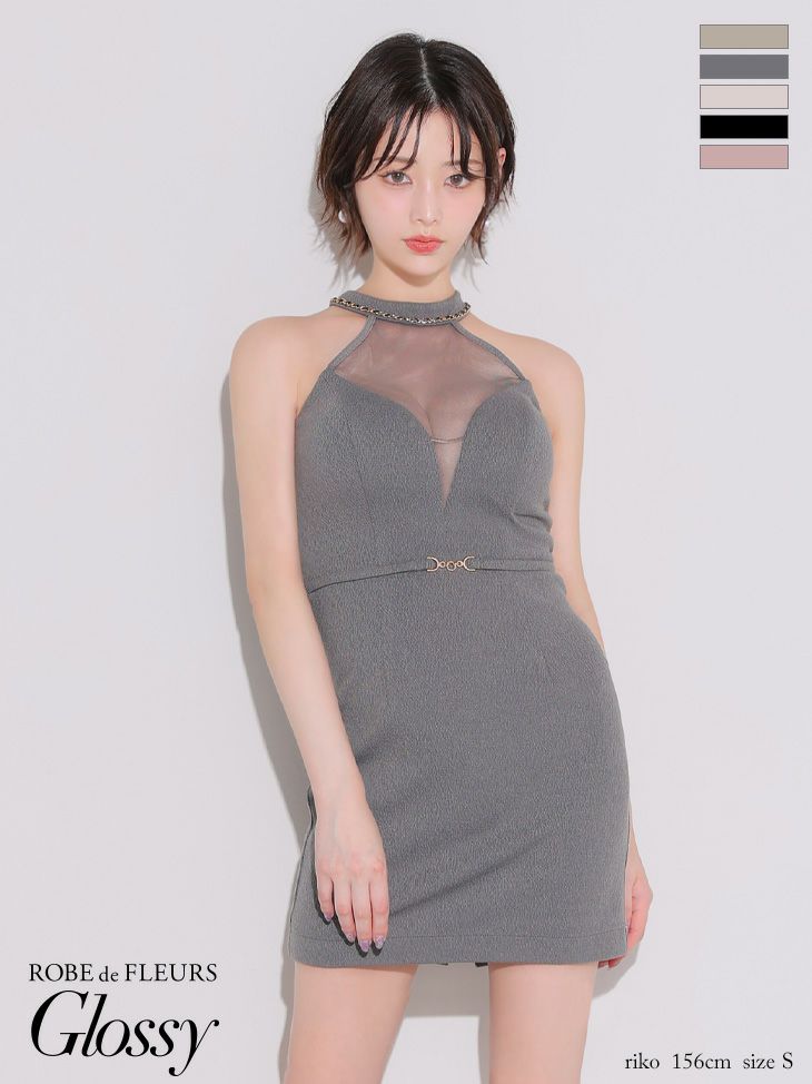 Glossy ローブドフルールグロッシー シアーバストホルターワッフルミニキャバドレス gl3942-c
