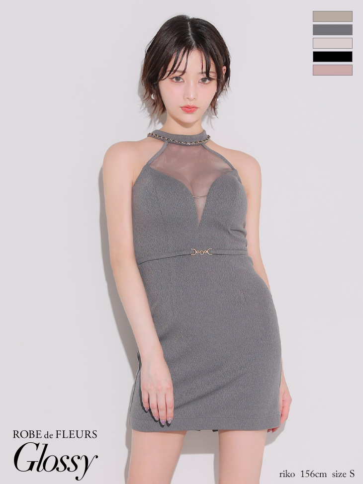Glossy ローブドフルールグロッシー シアーバストホルターワッフルミニキャバドレス gl3942-c