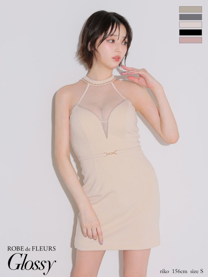 Glossy ローブドフルールグロッシー シアーバストホルターワッフルミニキャバドレス gl3942-c