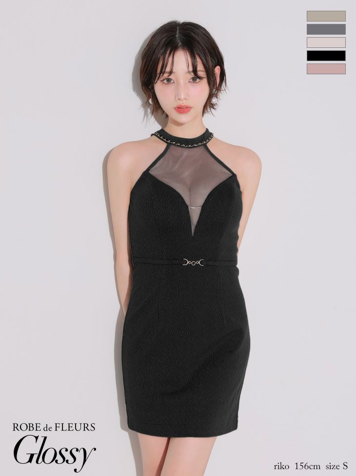 Glossy ローブドフルールグロッシー シアーバストホルターワッフルミニキャバドレス gl3942-c