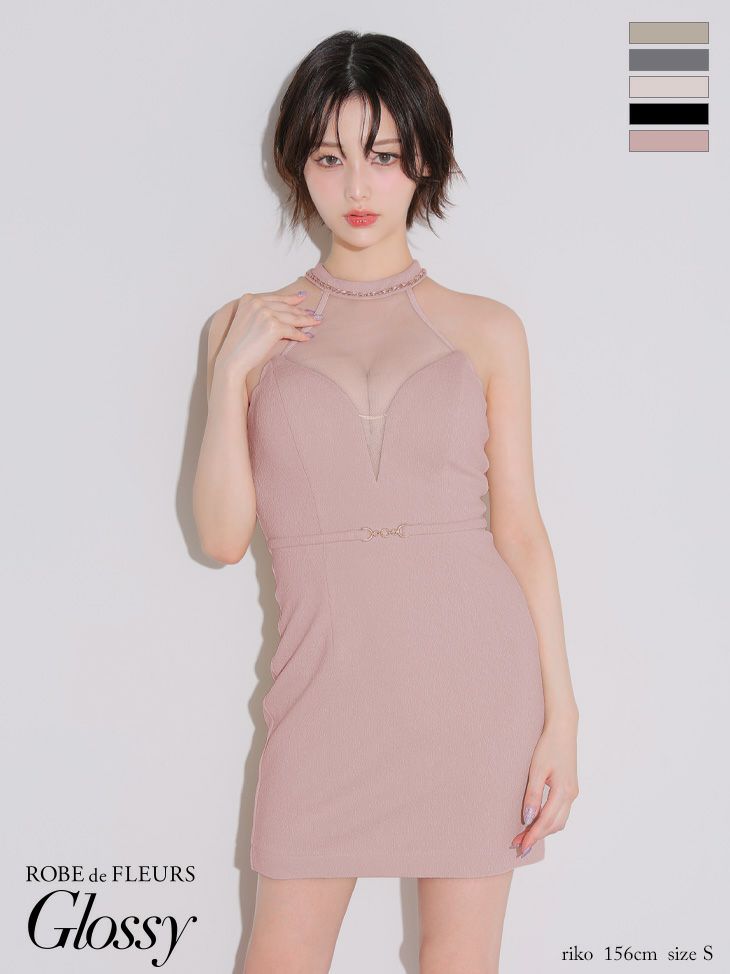 Glossy ローブドフルールグロッシー シアーバストホルターワッフルミニキャバドレス gl3942-c