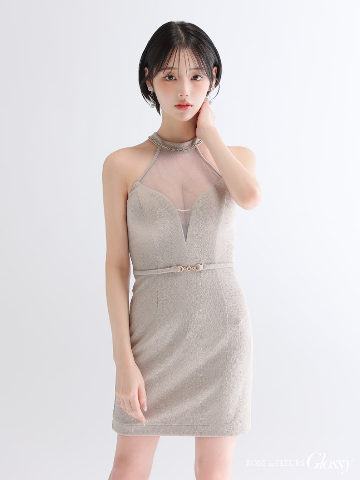 Glossy ローブドフルールグロッシー シアーバストホルターワッフルミニキャバドレス gl3942-c