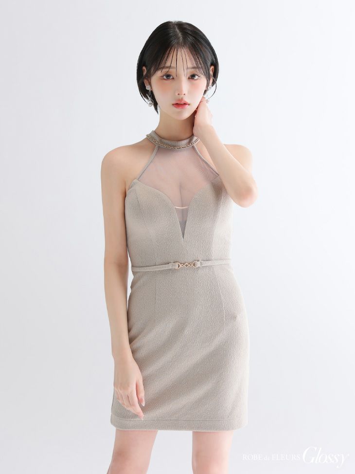 Glossy ローブドフルールグロッシー シアーバストホルターワッフルミニキャバドレス gl3942-c