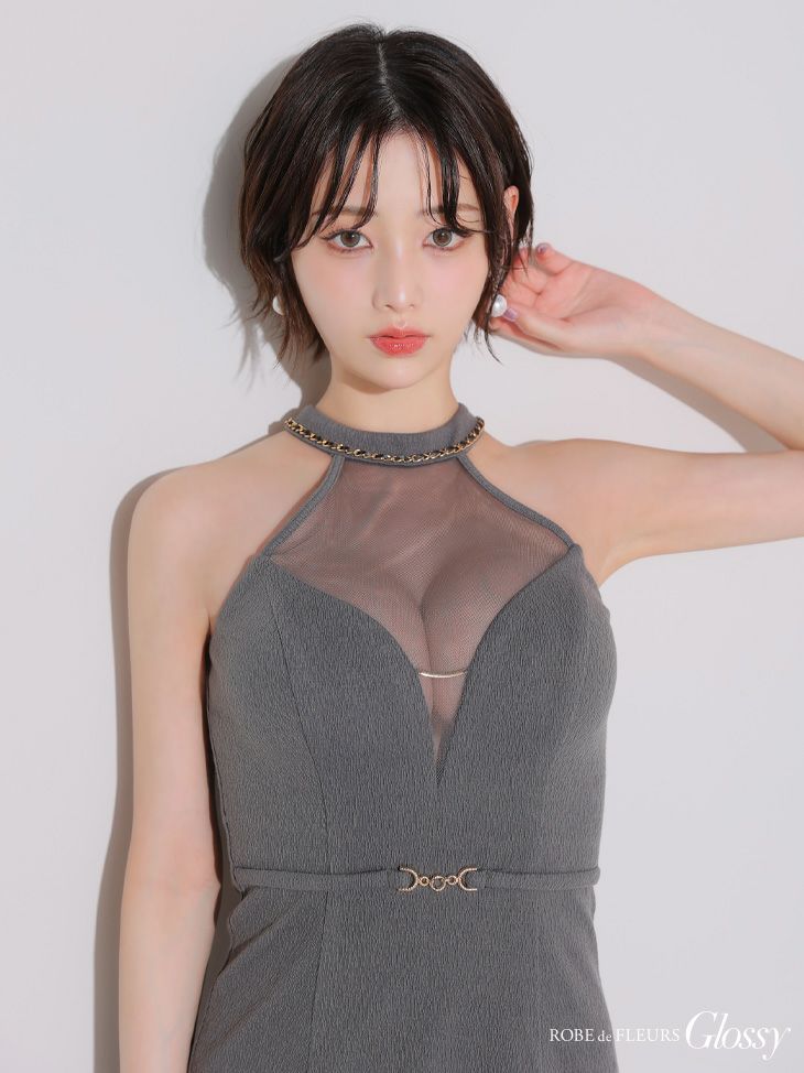 Glossy ローブドフルールグロッシー シアーバストホルターワッフルミニキャバドレス gl3942-c