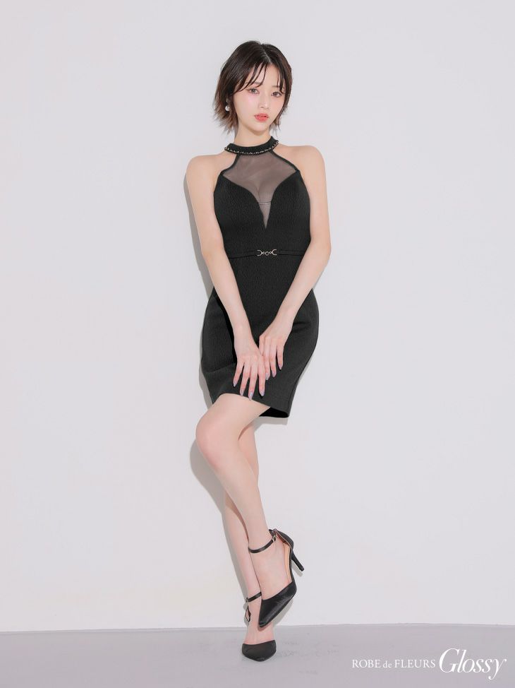 Glossy ローブドフルールグロッシー シアーバストホルターワッフルミニキャバドレス gl3942-c