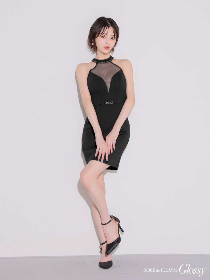 Glossy ローブドフルールグロッシー シアーバストホルターワッフルミニキャバドレス gl3942-c