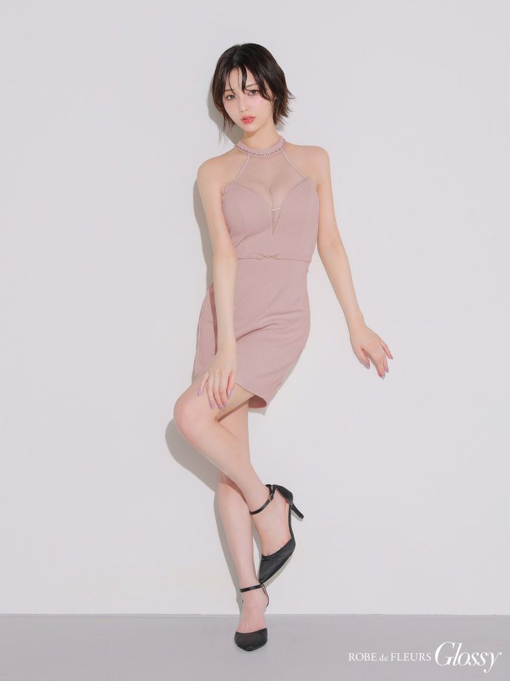 Glossy ローブドフルールグロッシー シアーバストホルターワッフルミニキャバドレス gl3942-c