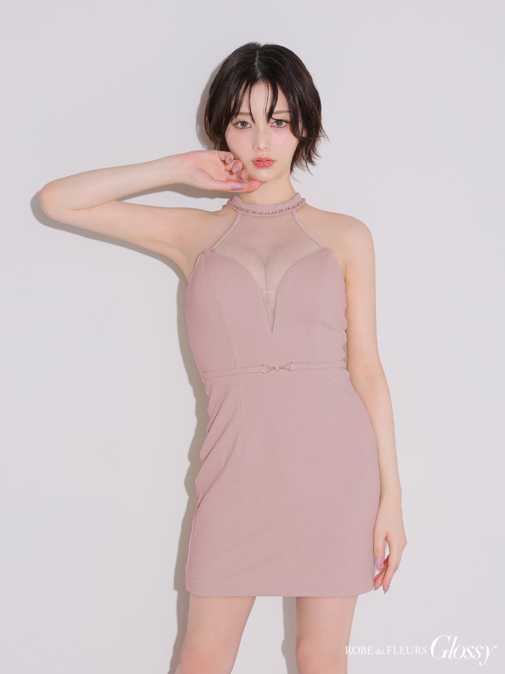 Glossy ローブドフルールグロッシー シアーバストホルターワッフルミニキャバドレス gl3942-c