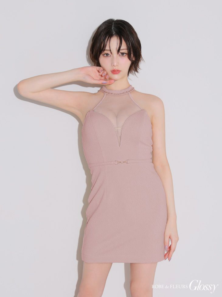 Glossy ローブドフルールグロッシー シアーバストホルターワッフルミニキャバドレス gl3942-c