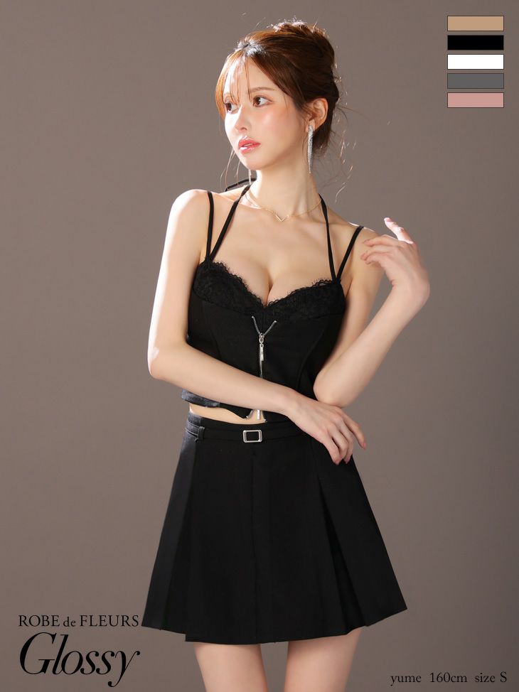 Glossy ローブドフルールグロッシー フロントレースセットアップフレアミニキャバドレス gl4120-c