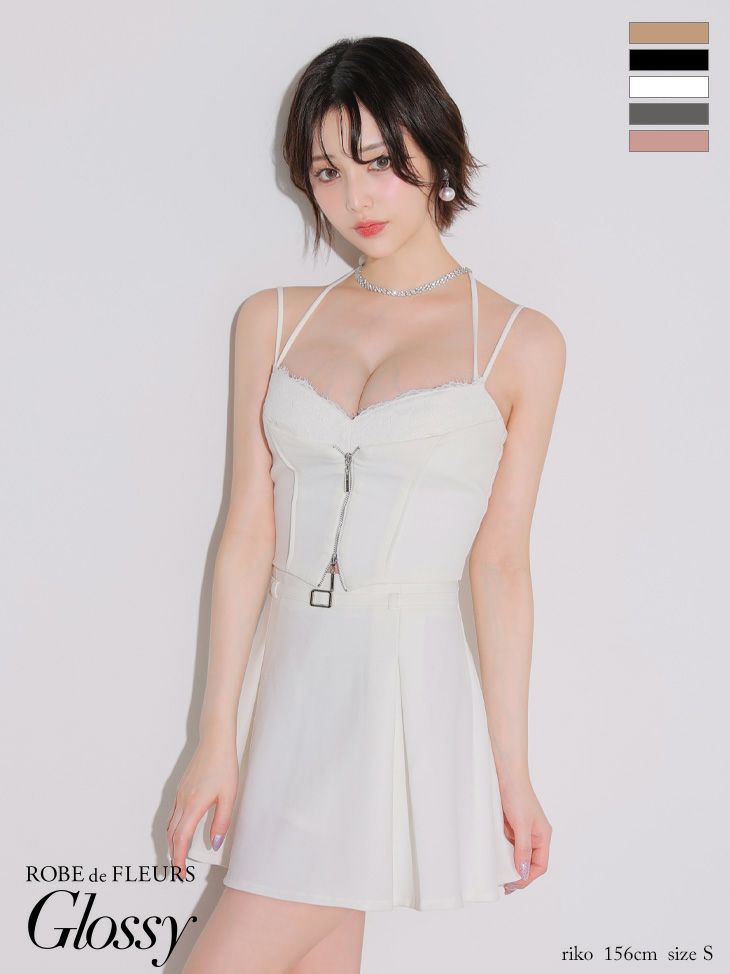 Glossy ローブドフルールグロッシー フロントレースセットアップフレアミニキャバドレス gl4120-c