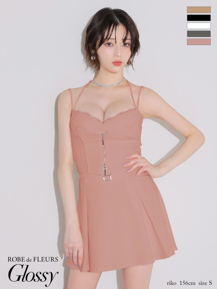 Glossy ローブドフルールグロッシー フロントレースセットアップフレアミニキャバドレス gl4120-c