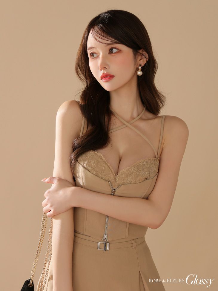 Glossy ローブドフルールグロッシー フロントレースセットアップフレアミニキャバドレス gl4120-c