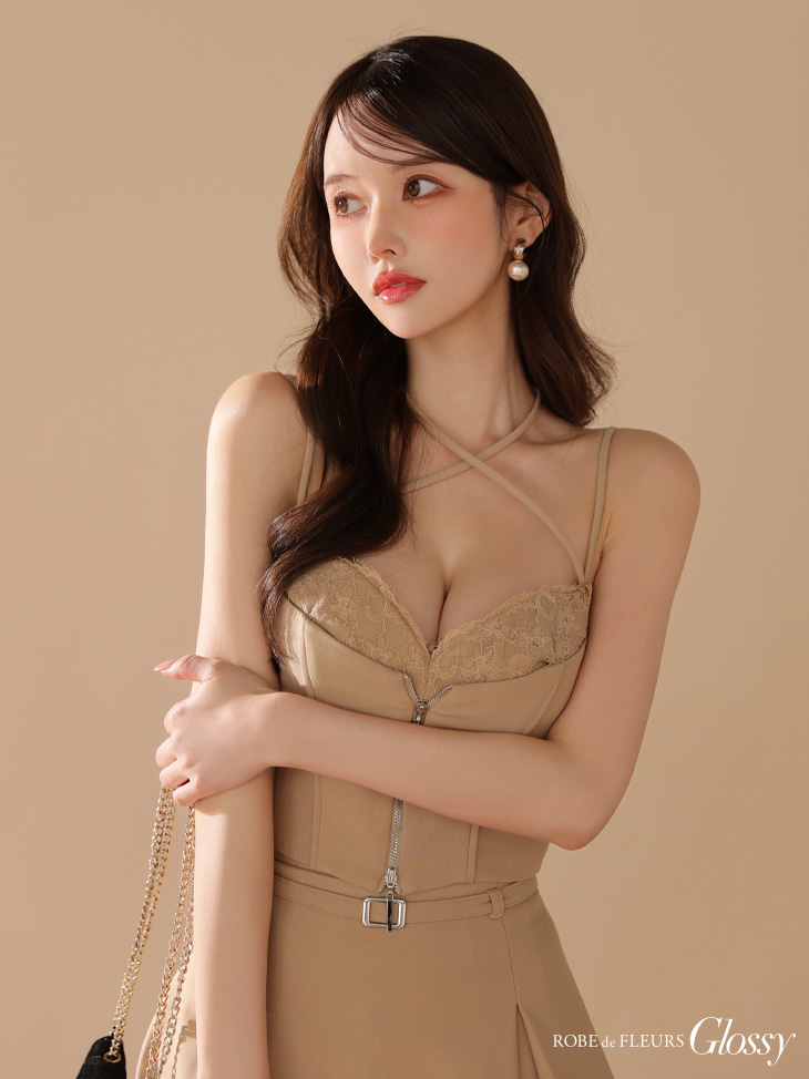 Glossy ローブドフルールグロッシー フロントレースセットアップフレアミニキャバドレス gl4120-c