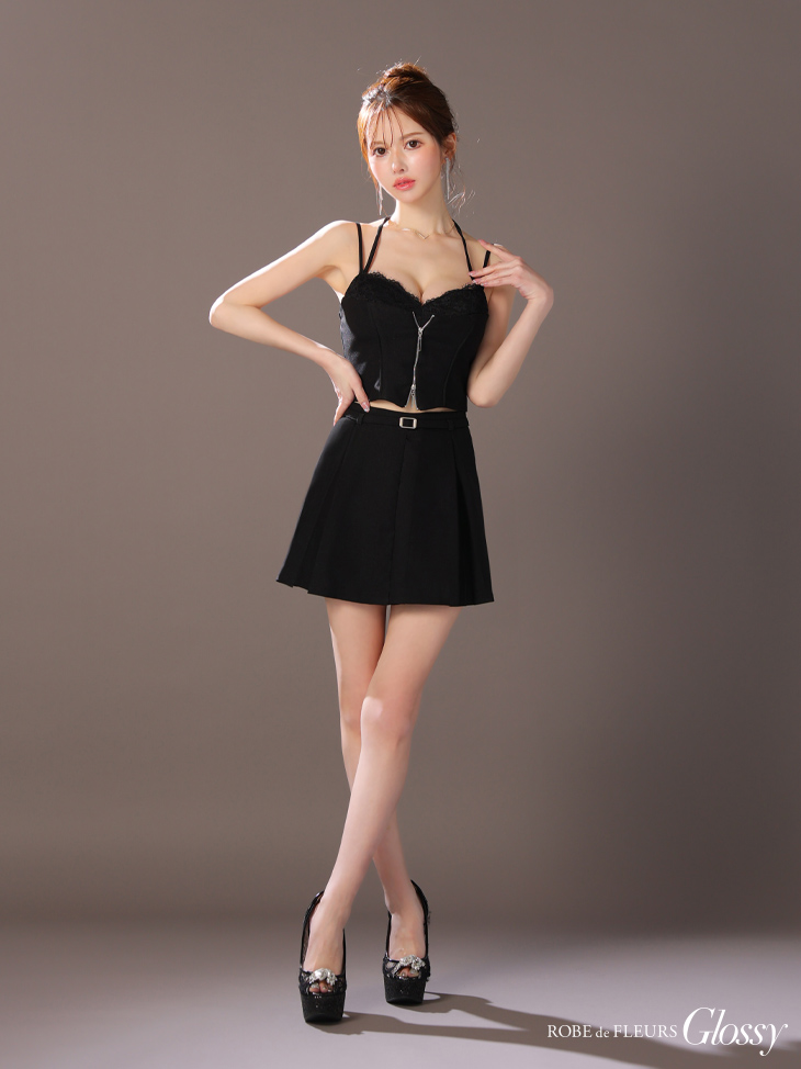 Glossy ローブドフルールグロッシー フロントレースセットアップフレアミニキャバドレス gl4120-c