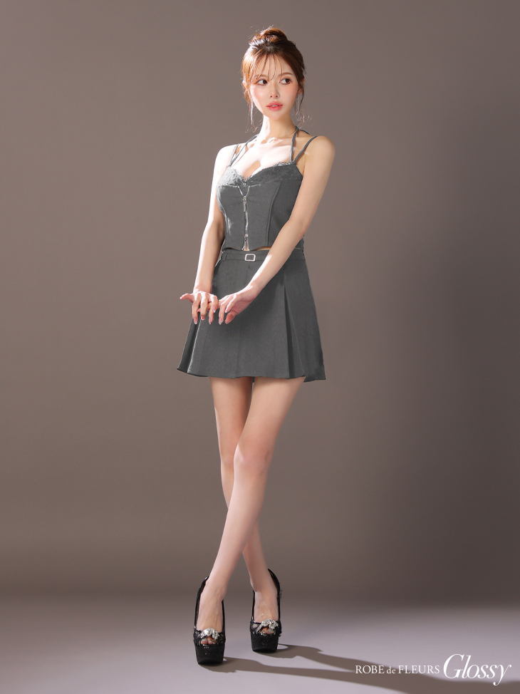 【Glossy/グロッシー】セットアップフレアドレス XSサイズあり【Glossy/グロッシー】ジップデザイン/ デニム