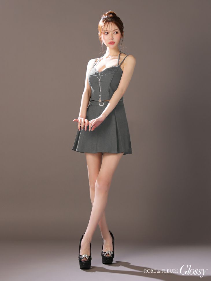 Glossy ローブドフルールグロッシー フロントレースセットアップフレアミニキャバドレス gl4120-c