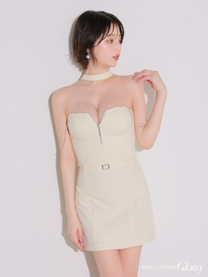Glossy ローブドフルールグロッシー チョーカーデザインバストジップセットアップタイトミニキャバドレス gl4122-c