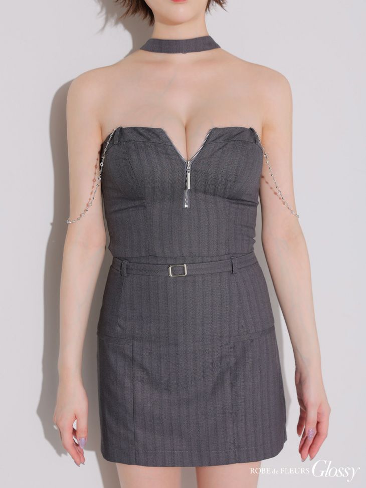 Glossy ローブドフルールグロッシー チョーカーデザインバストジップセットアップタイトミニキャバドレス gl4122-c