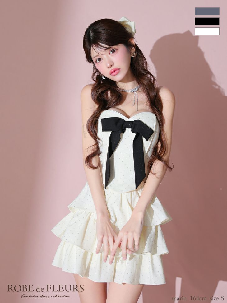 ROBE de FLEURS ローブドフルール ビッグリボンティアードフレアミニキャバドレス fm3769