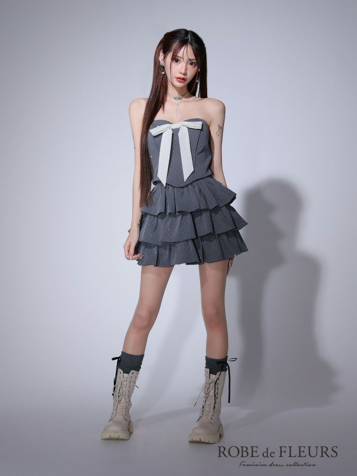 ROBE de FLEURS ローブドフルール ビッグリボンティアードフレアミニキャバドレス fm3769