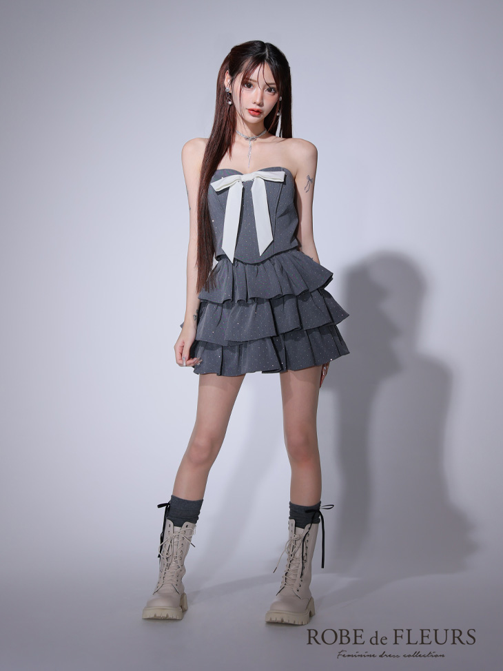 ROBE de FLEURS ローブドフルール ビッグリボンティアードフレアミニキャバドレス fm3769