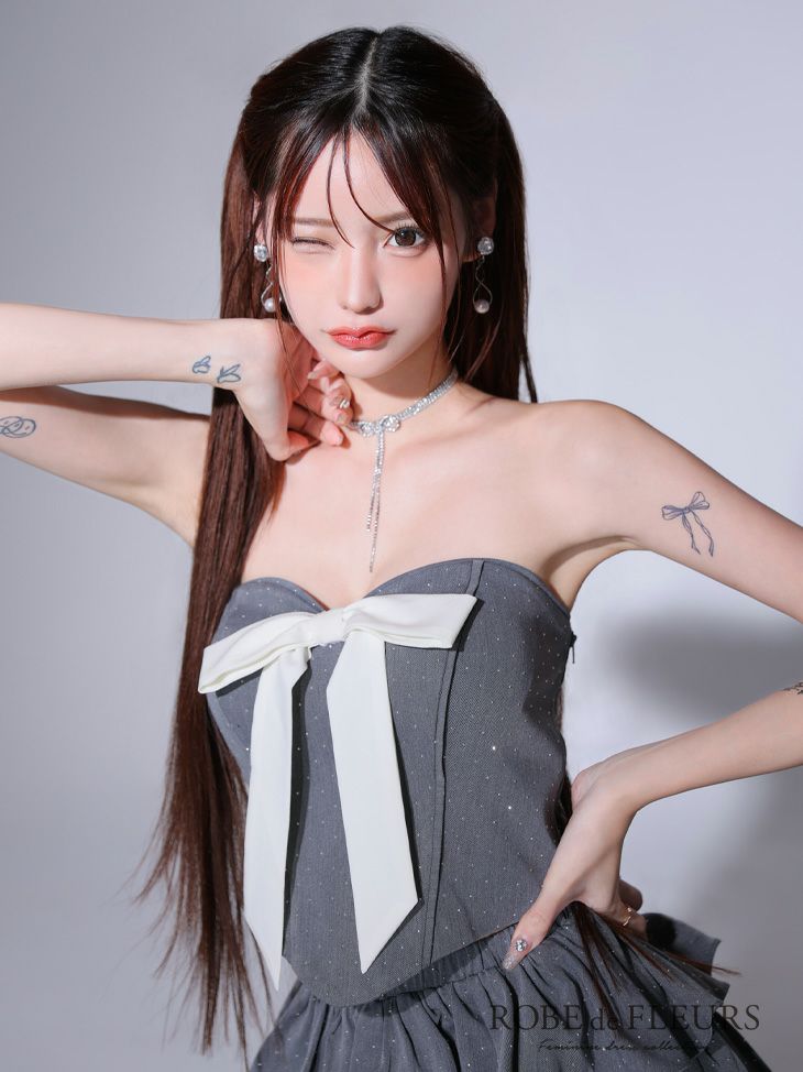 ROBE de FLEURS ローブドフルール ビッグリボンティアードフレアミニキャバドレス fm3769