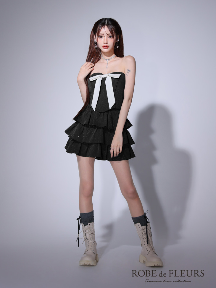 ROBE de FLEURS ローブドフルール ビッグリボンティアードフレアミニキャバドレス fm3769