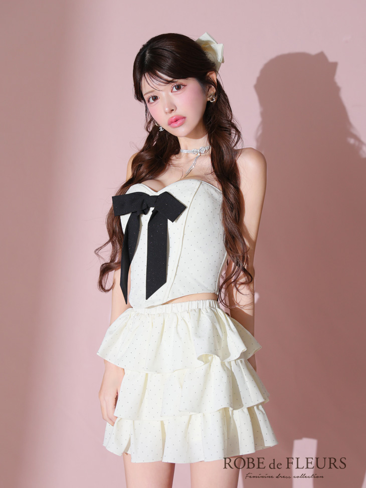 ROBE de FLEURS ローブドフルール ビッグリボンティアードフレアミニキャバドレス fm3769
