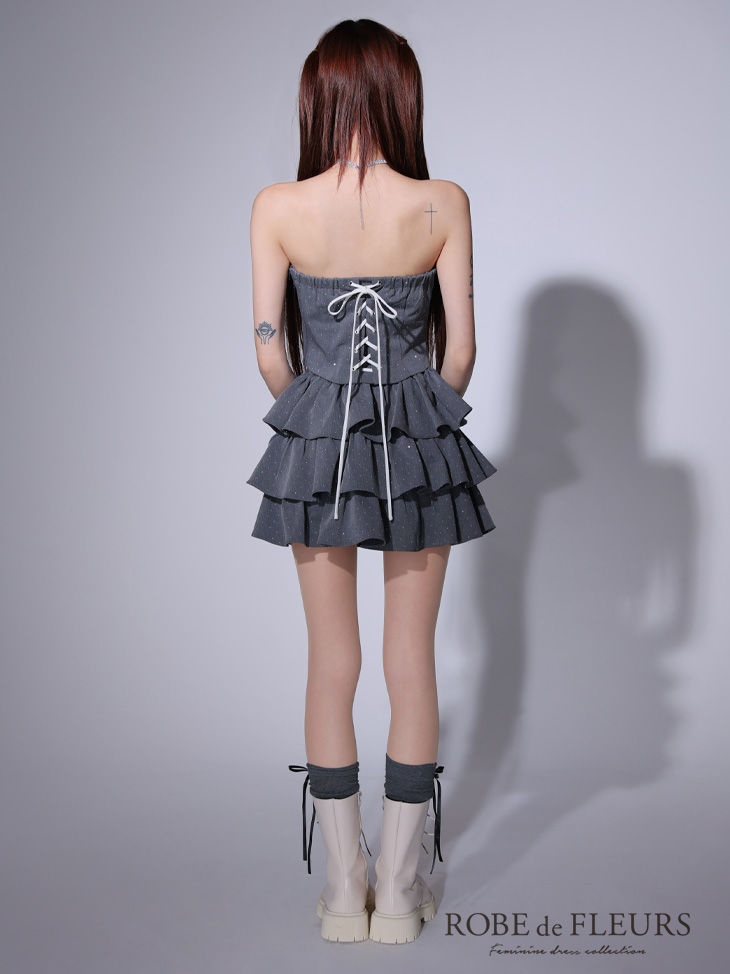 ROBE de FLEURS ローブドフルール ビッグリボンティアードフレアミニキャバドレス fm3769