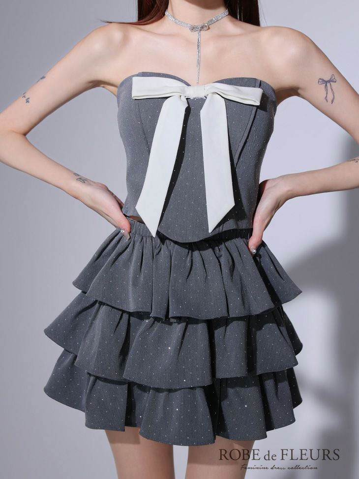 ROBE de FLEURS ローブドフルール ビッグリボンティアードフレアミニキャバドレス fm3769