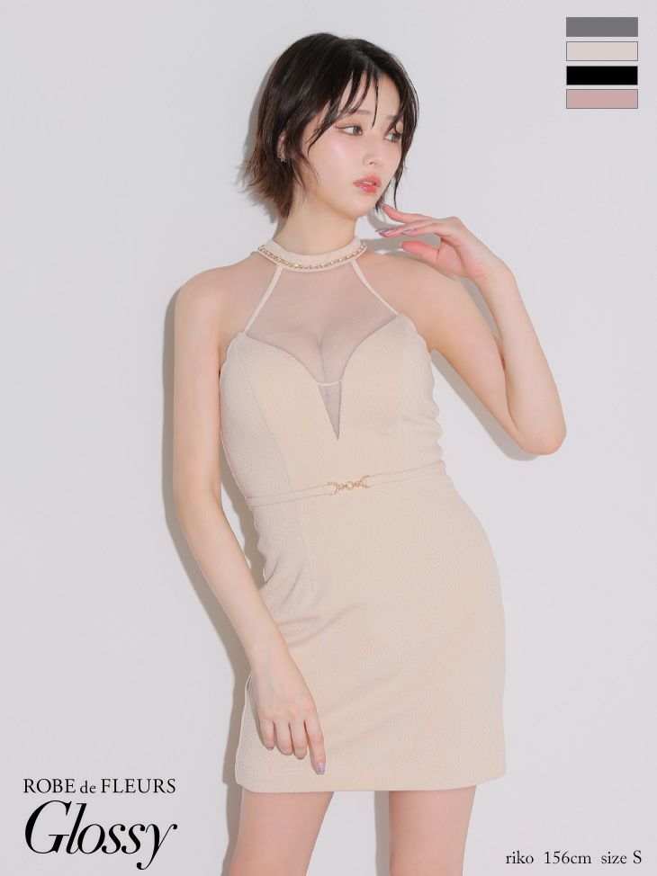 Glossy ローブドフルールグロッシー シアーバストホルターワッフルミニキャバドレス gl3942