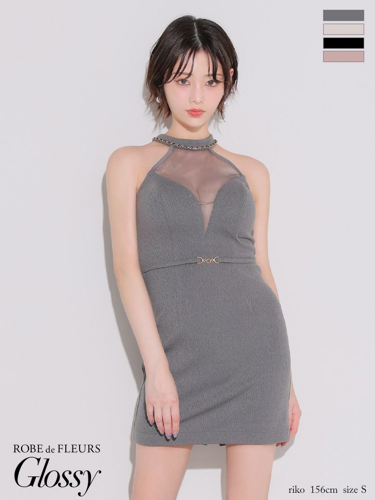 Glossy ローブドフルールグロッシー シアーバストホルターワッフルミニキャバドレス gl3942