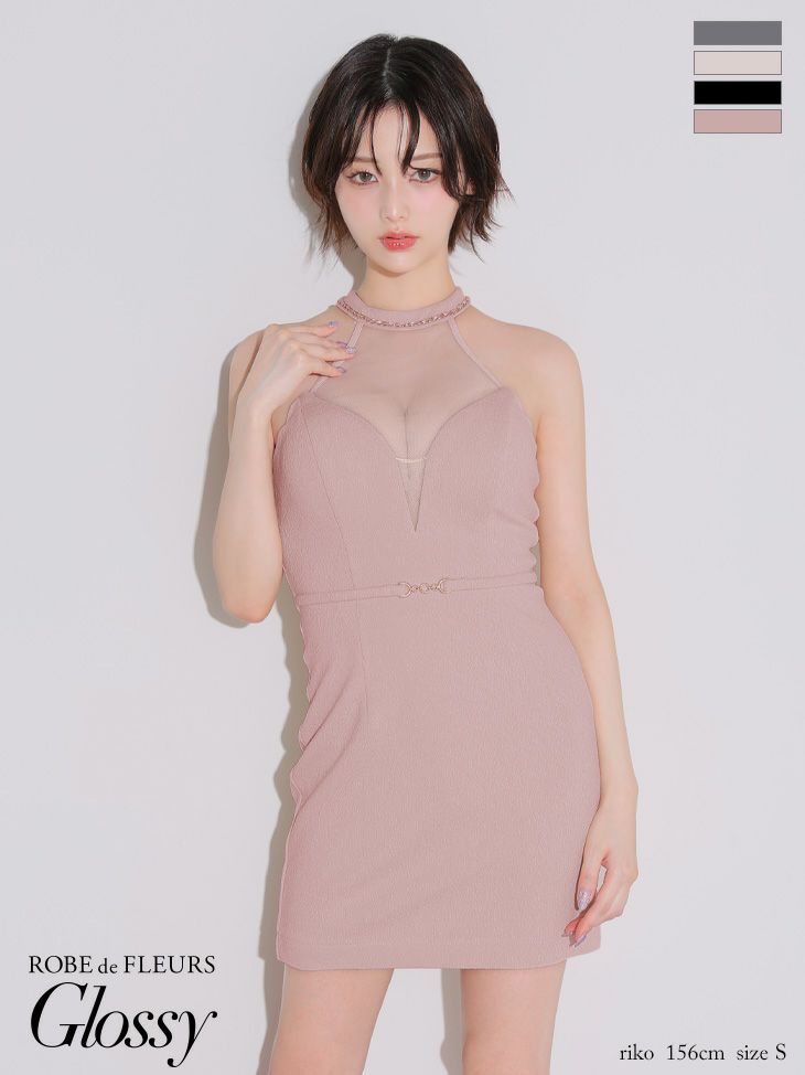 Glossy ローブドフルールグロッシー シアーバストホルターワッフルミニキャバドレス gl3942