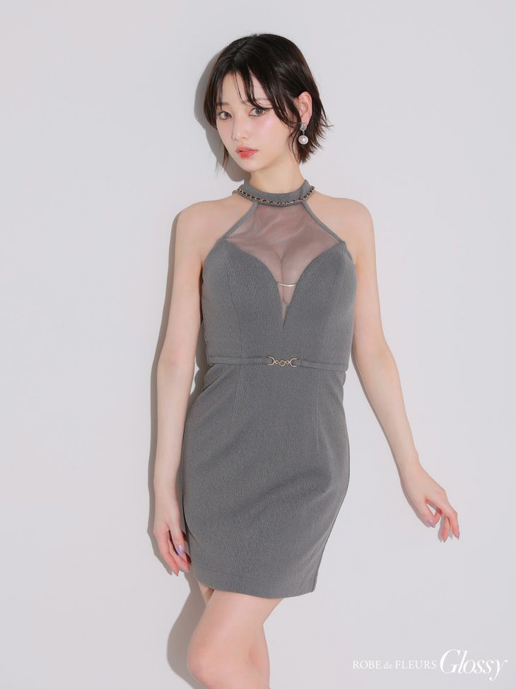 Glossy ローブドフルールグロッシー シアーバストホルターワッフルミニキャバドレス gl3942