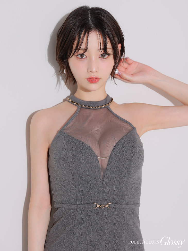 Glossy ローブドフルールグロッシー シアーバストホルターワッフルミニキャバドレス gl3942