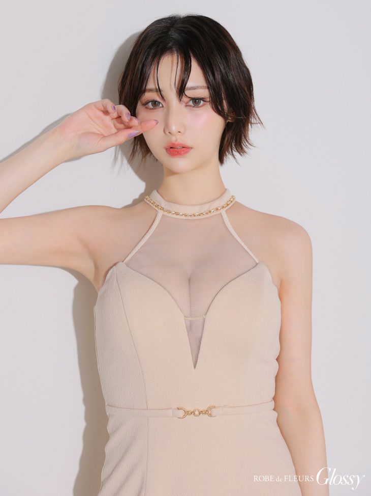 Glossy ローブドフルールグロッシー シアーバストホルターワッフルミニキャバドレス gl3942