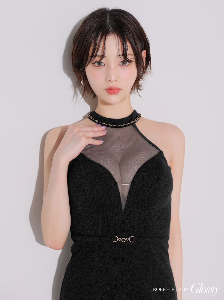Glossy ローブドフルールグロッシー シアーバストホルターワッフルミニキャバドレス gl3942