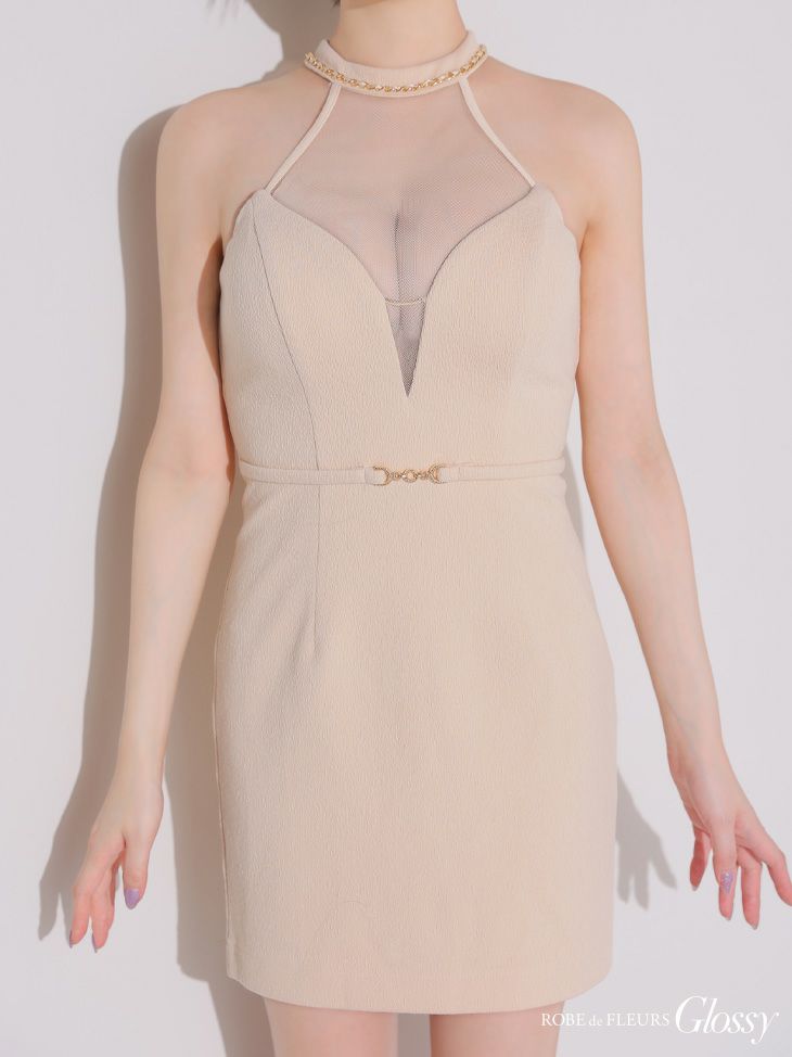 Glossy ローブドフルールグロッシー シアーバストホルターワッフルミニキャバドレス gl3942