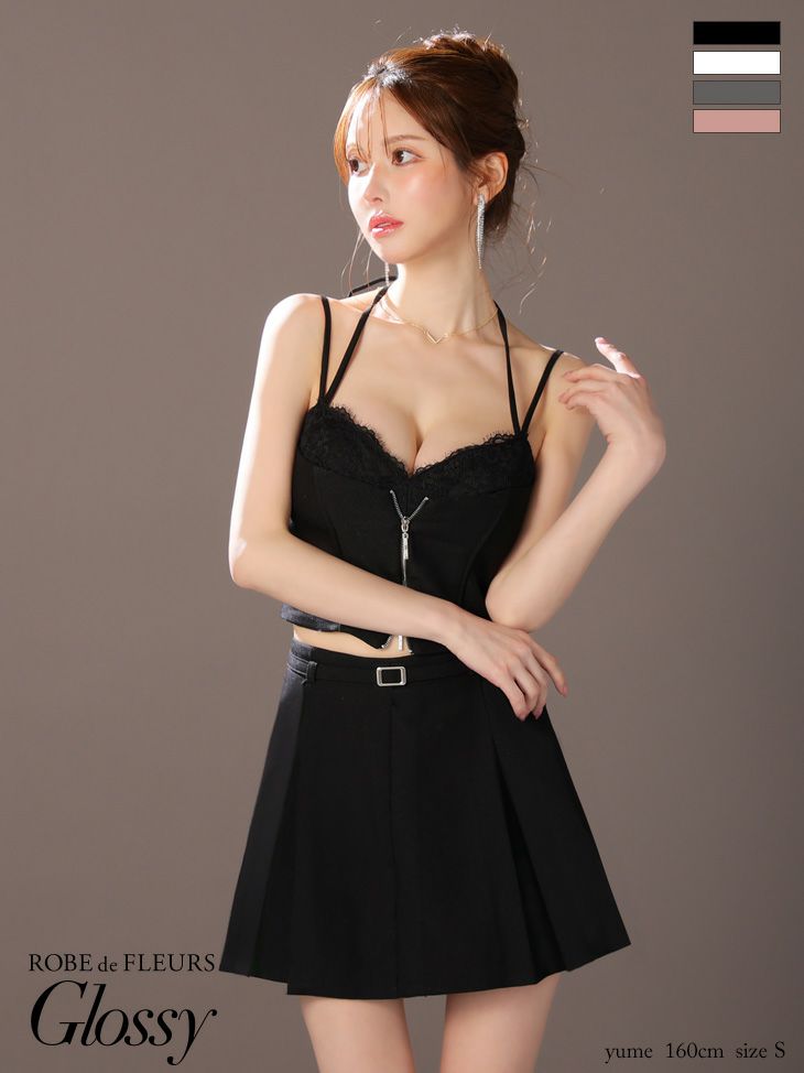 Glossy ローブドフルールグロッシー フロントレースセットアップフレアミニキャバドレス gl4120