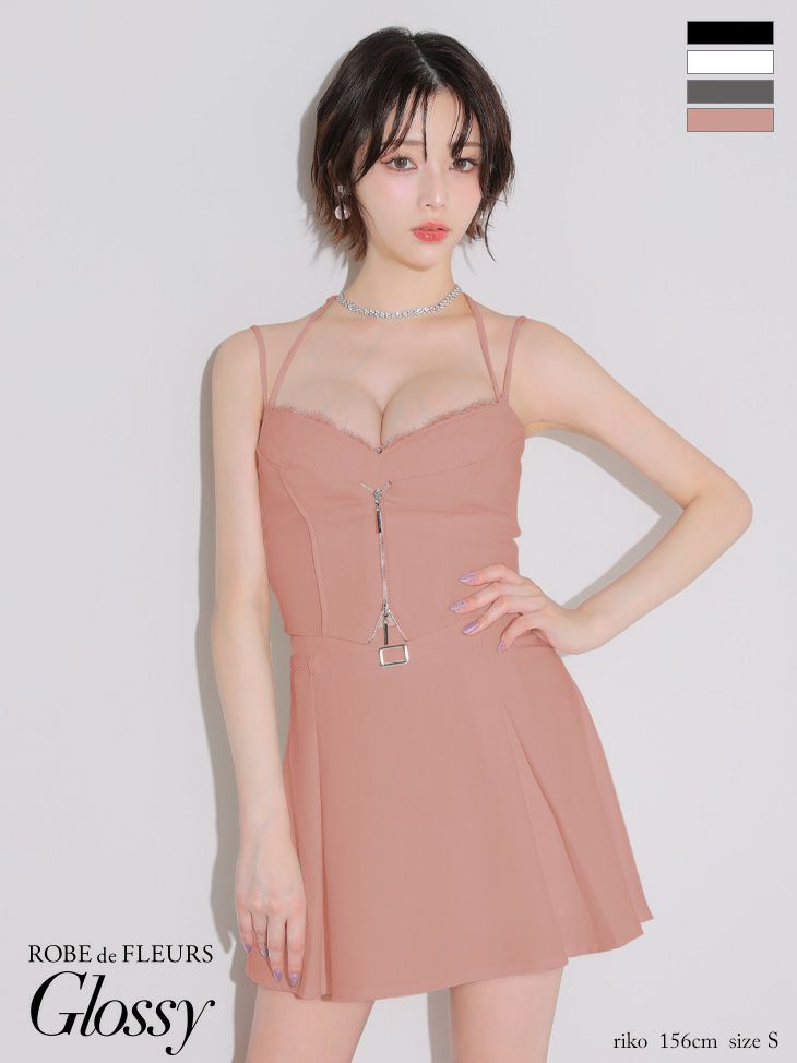 Glossy ローブドフルールグロッシー フロントレースセットアップフレアミニキャバドレス gl4120