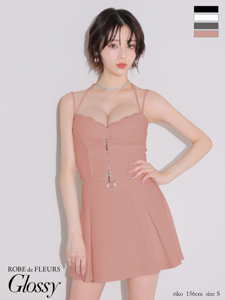 Glossy ローブドフルールグロッシー フロントレースセットアップフレアミニキャバドレス gl4120