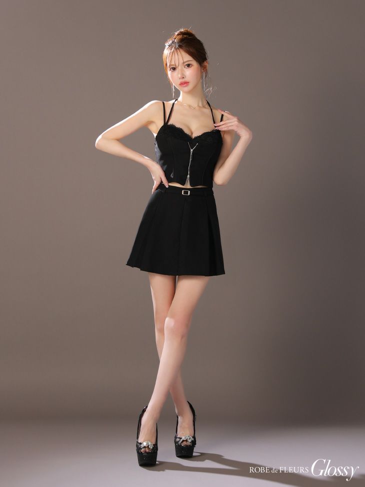 Glossy ローブドフルールグロッシー フロントレースセットアップフレアミニキャバドレス gl4120