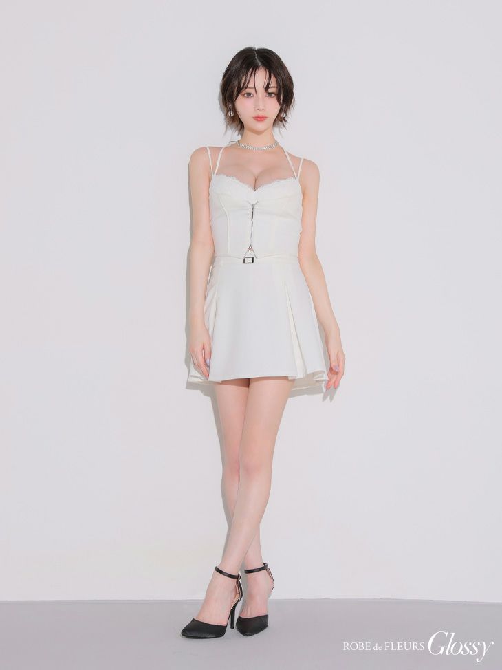 Glossy ローブドフルールグロッシー フロントレースセットアップフレアミニキャバドレス gl4120