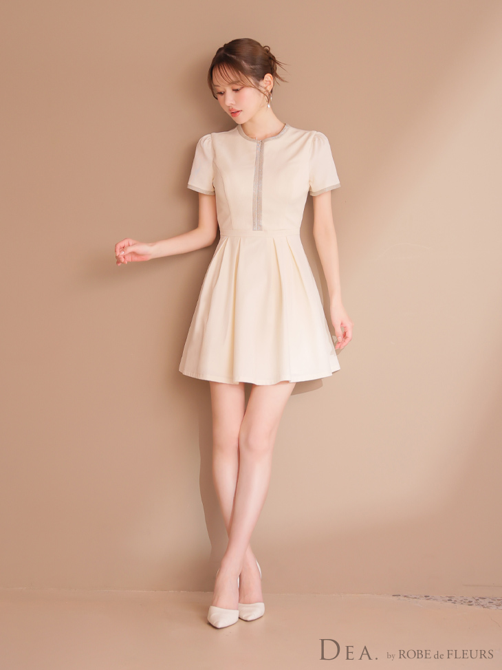 DEA. ディア バイ ローブドフルール クラシカルフロントパイピングフレアミニキャバドレス de3357