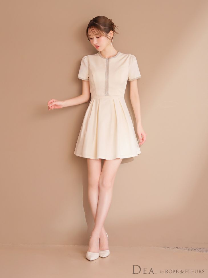 DEA. ディア バイ ローブドフルール クラシカルフロントパイピングフレアミニキャバドレス de3357