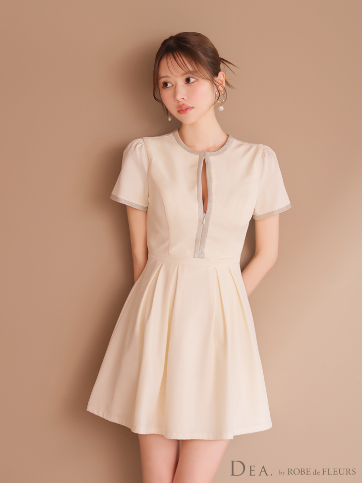 DEA. ディア バイ ローブドフルール クラシカルフロントパイピングフレアミニキャバドレス de3357