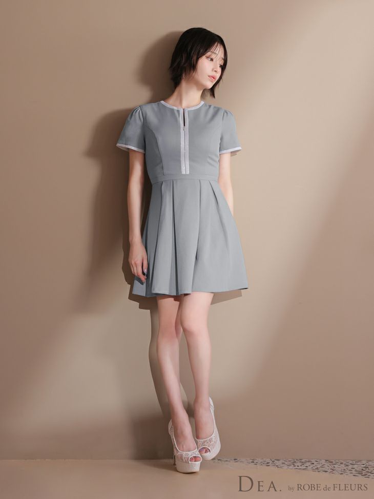 DEA. ディア バイ ローブドフルール クラシカルフロントパイピングフレアミニキャバドレス de3357